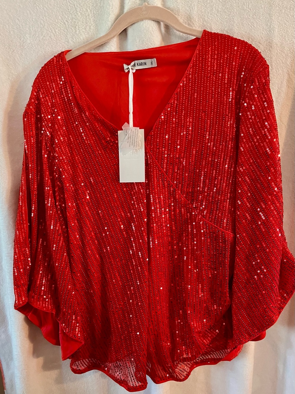 Grace Karin Red Sequin V-Neck Women’s Top